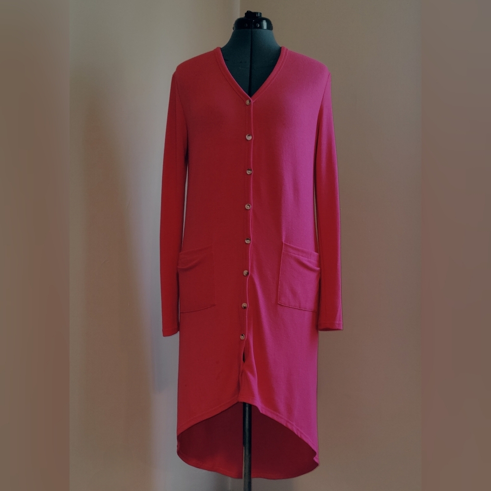 NAGGOO Pink Ultra Long Button Front Cardigan